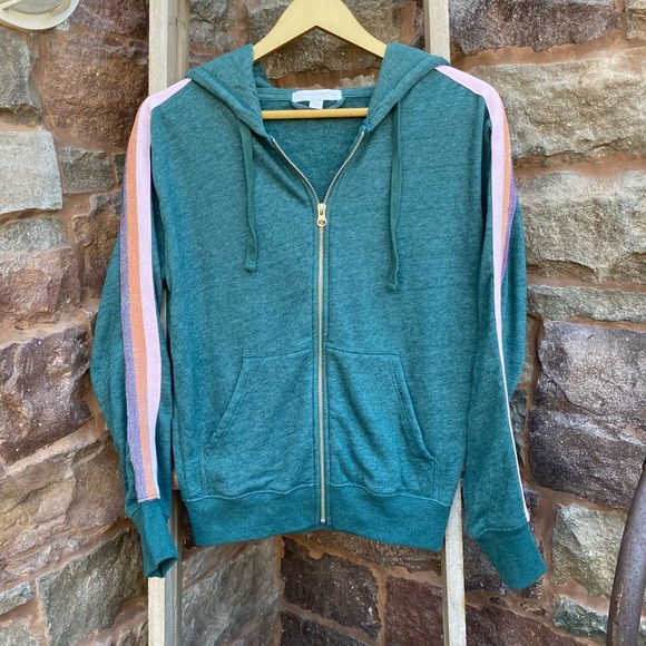 Spiritual Gangster Tops - ✨ SPIRITUAL GANGSTER RETRO VARSITY STRIPE RILEY ZIP UP HOODIE JACKET XS NWOT